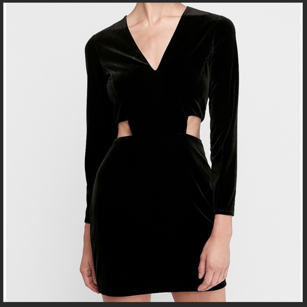 Express V-Neck Side Cutout Velvet Dress